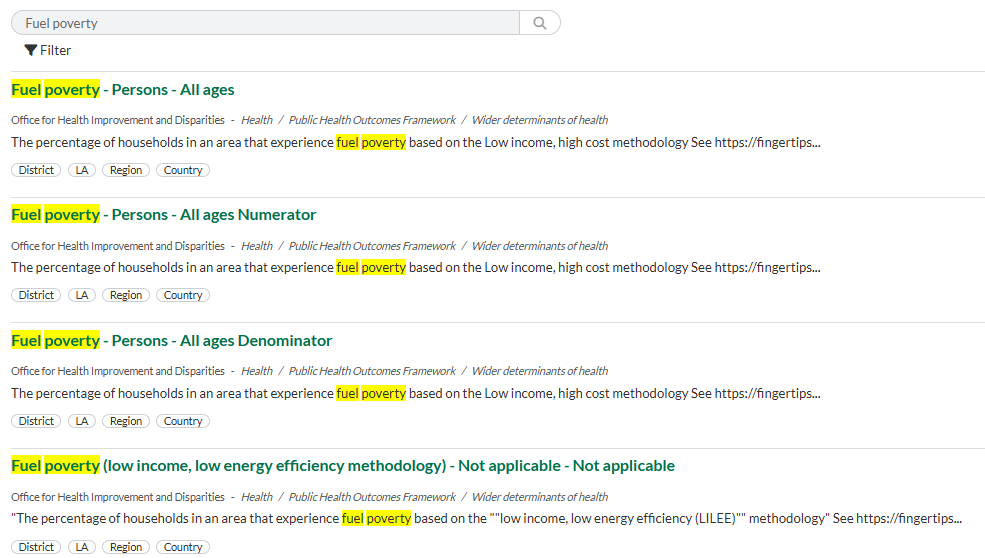Example search result highlighting search terms in title and summary
