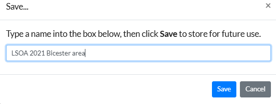 Save custom Area dialogue box